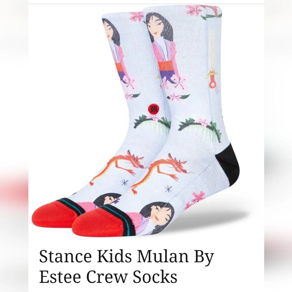 NWT Kids Mulan Estee Srance Crew Socks - Red, Black, White